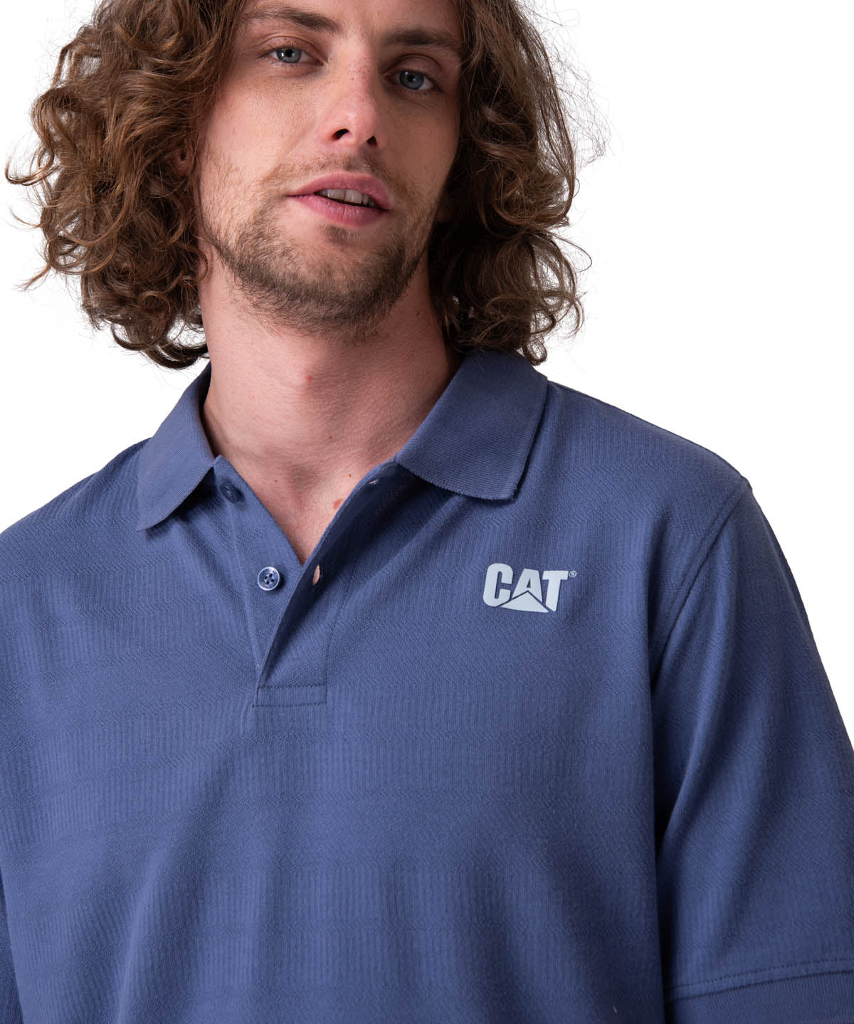 Polera Manga Corta Hombre Cat Logo Pique Azul