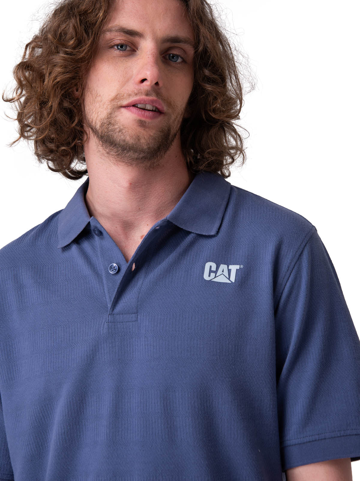Polera Manga Corta Hombre Cat Logo Pique Azul