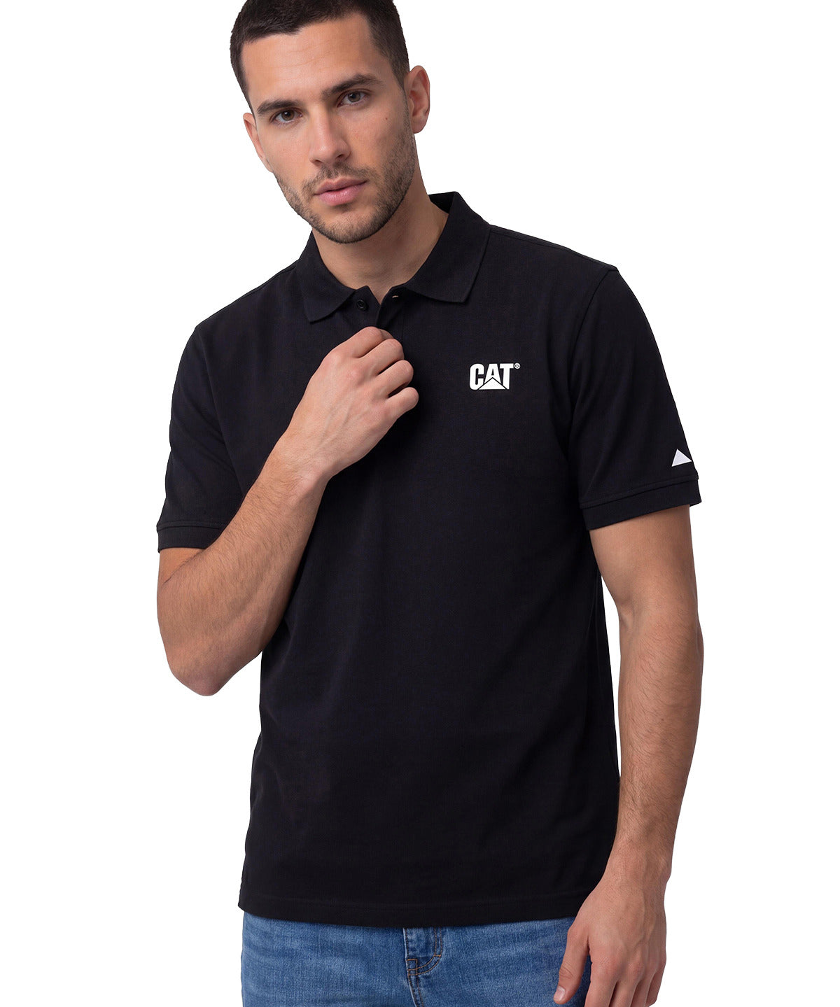 Polera Pique Manga Corta Logo Jersey Negro Cat