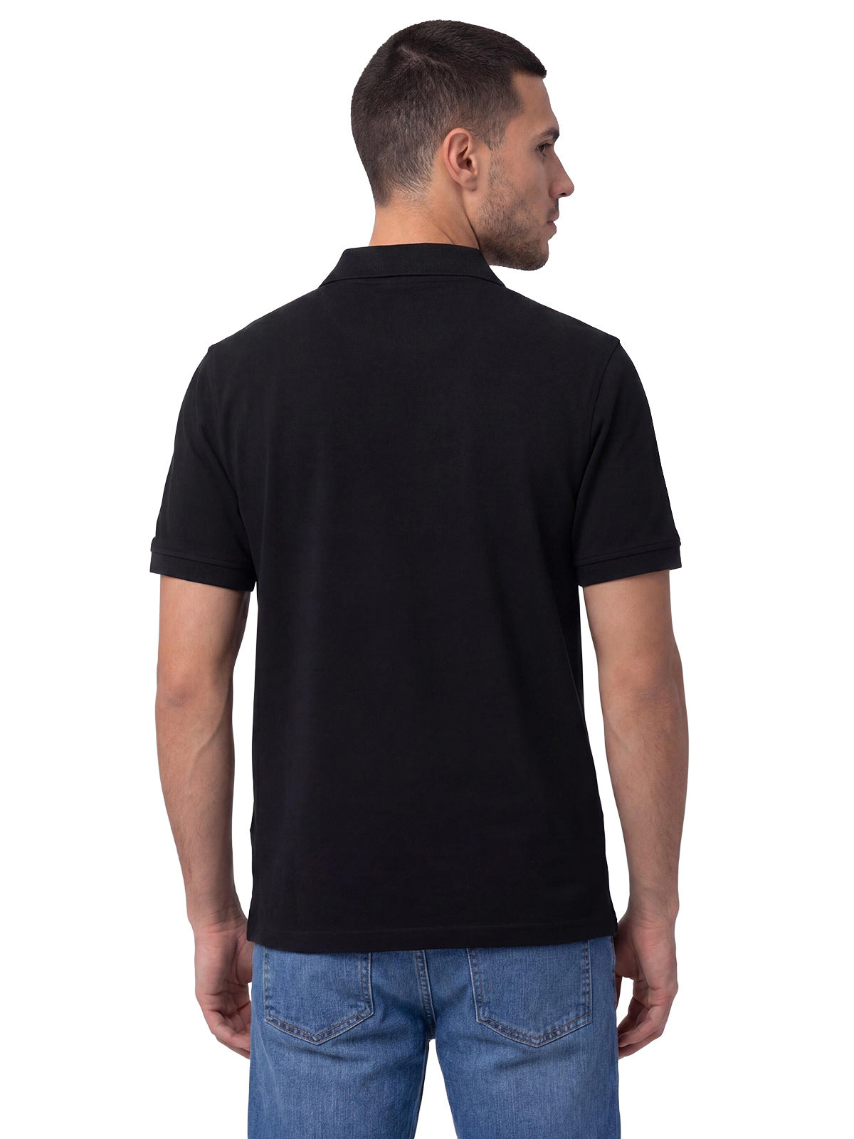 Polera Pique Manga Corta Logo Jersey Negro Cat