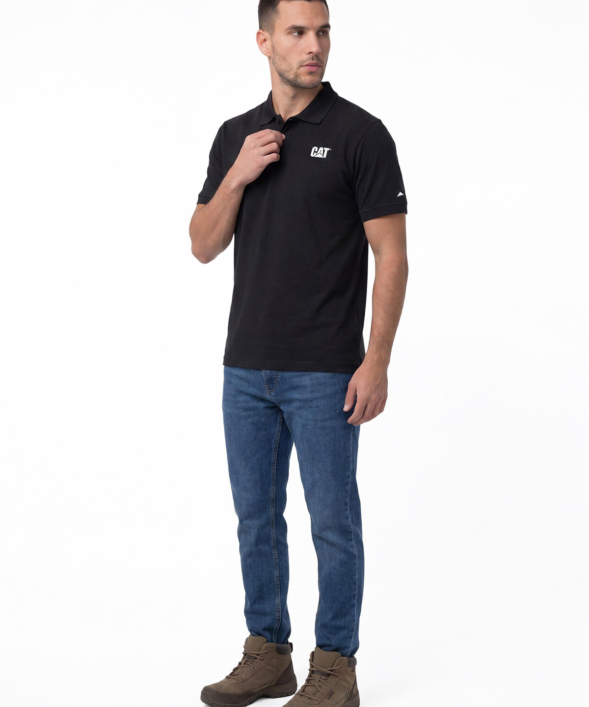 Polera Pique Manga Corta Logo Jersey Negro Cat