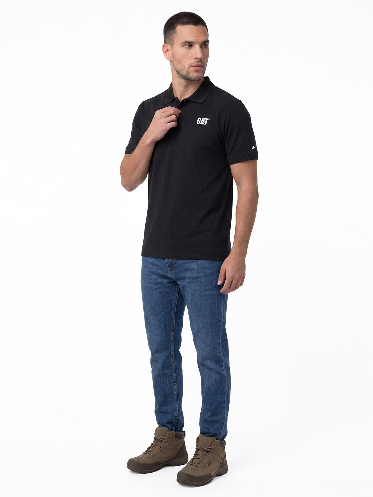 Polera Pique Manga Corta Logo Jersey Negro Cat