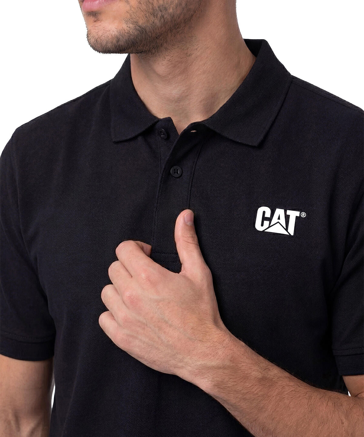 Polera Pique Manga Corta Logo Jersey Negro Cat