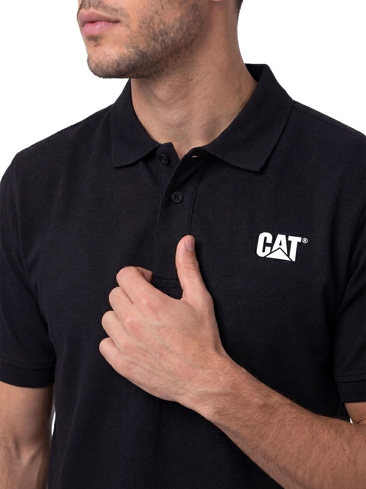 Polera Pique Manga Corta Logo Jersey Negro Cat