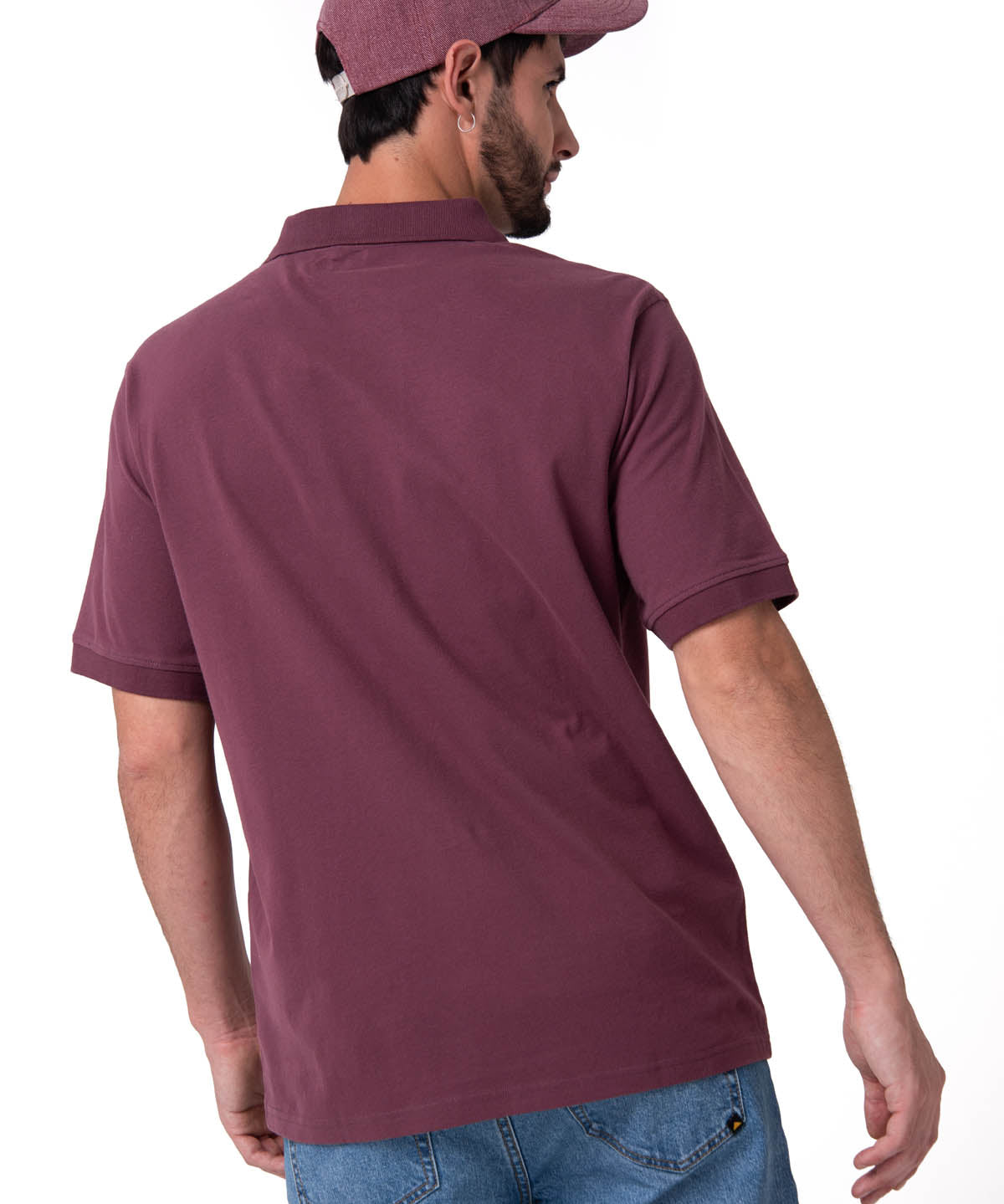 Polera Pique Manga Corta Logo Jersey Burdeo Cat