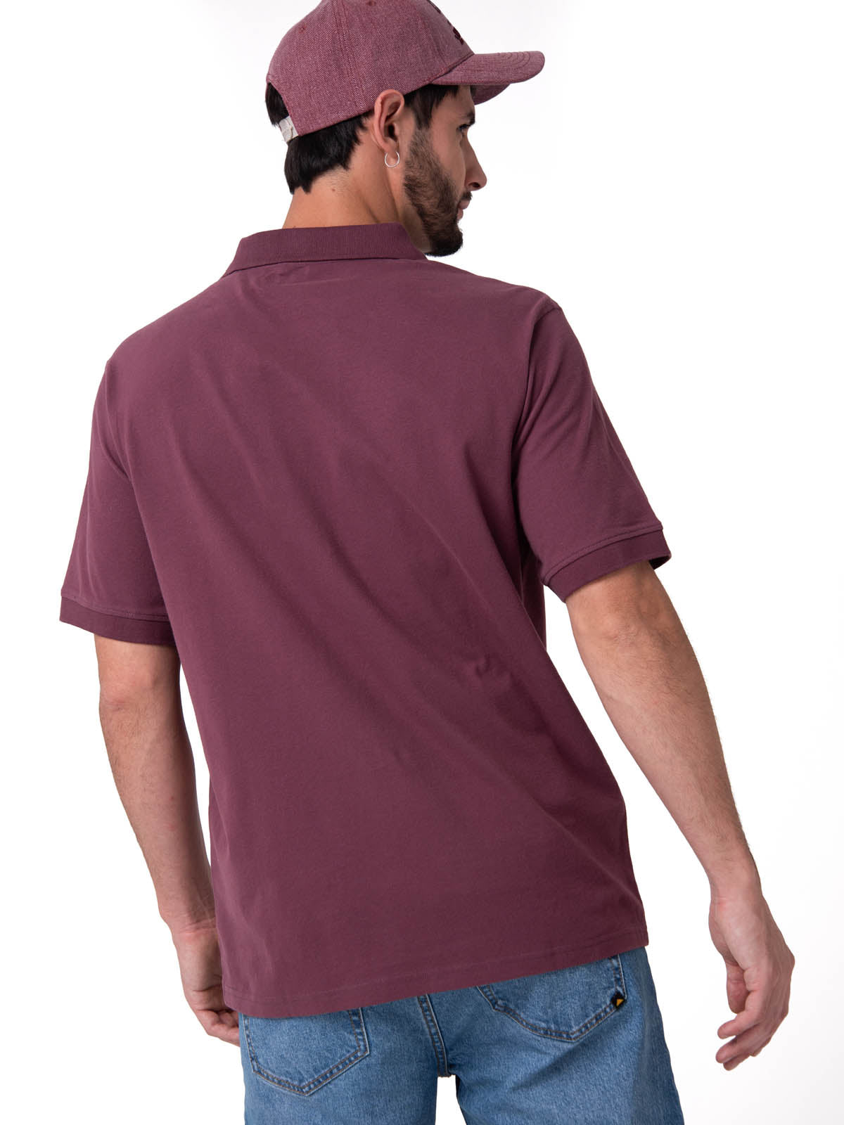 Polera Pique Manga Corta Logo Jersey Burdeo Cat