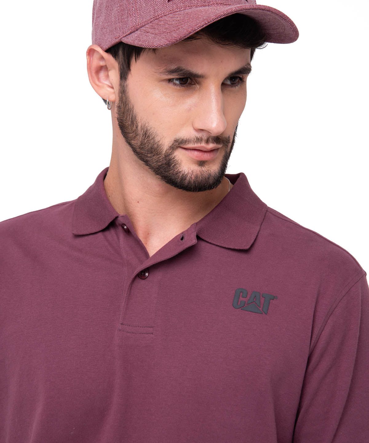 Polera Pique Manga Corta Logo Jersey Burdeo Cat