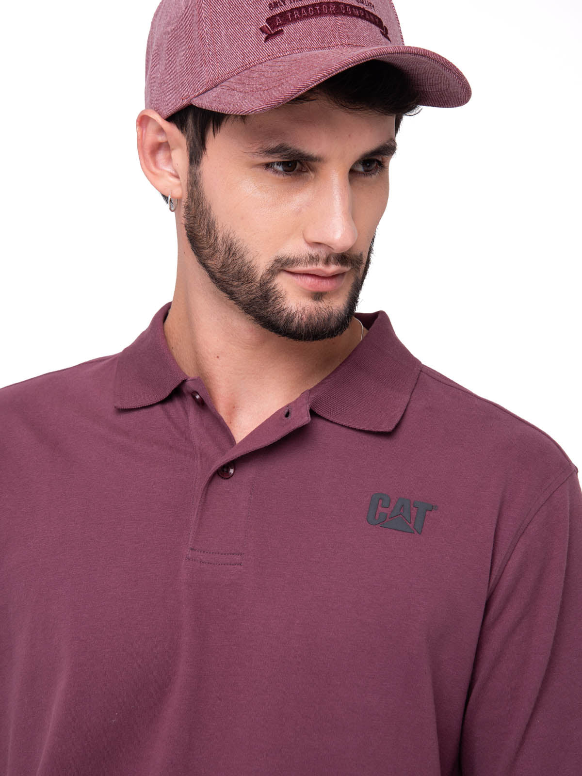 Polera Pique Manga Corta Logo Jersey Burdeo Cat