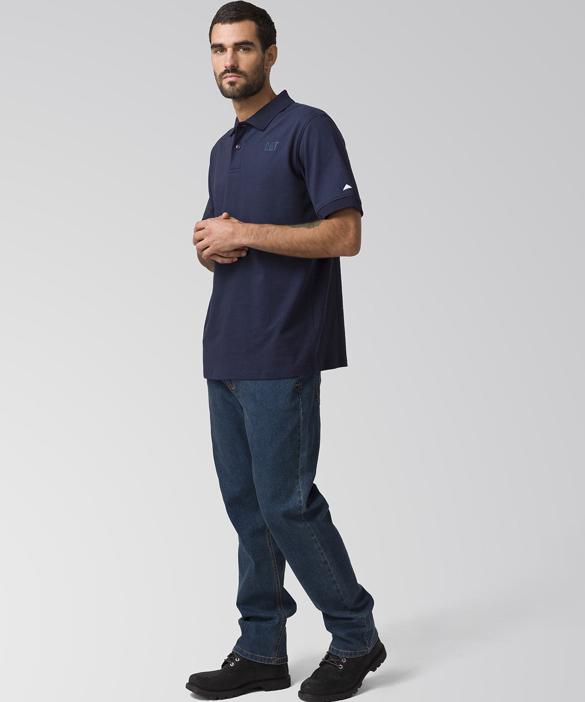 Polera Manga Corta Hombre Cat Logo Pique Azul