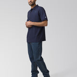 Polera Manga Corta Hombre Cat Logo Pique Azul