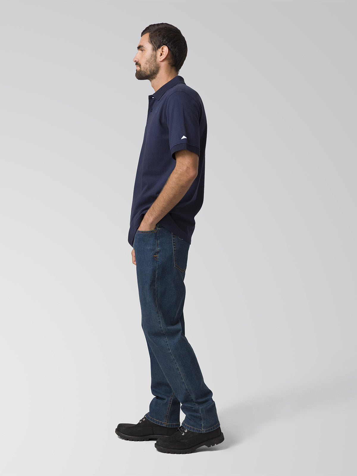 Polera Manga Corta Hombre Cat Logo Pique Azul