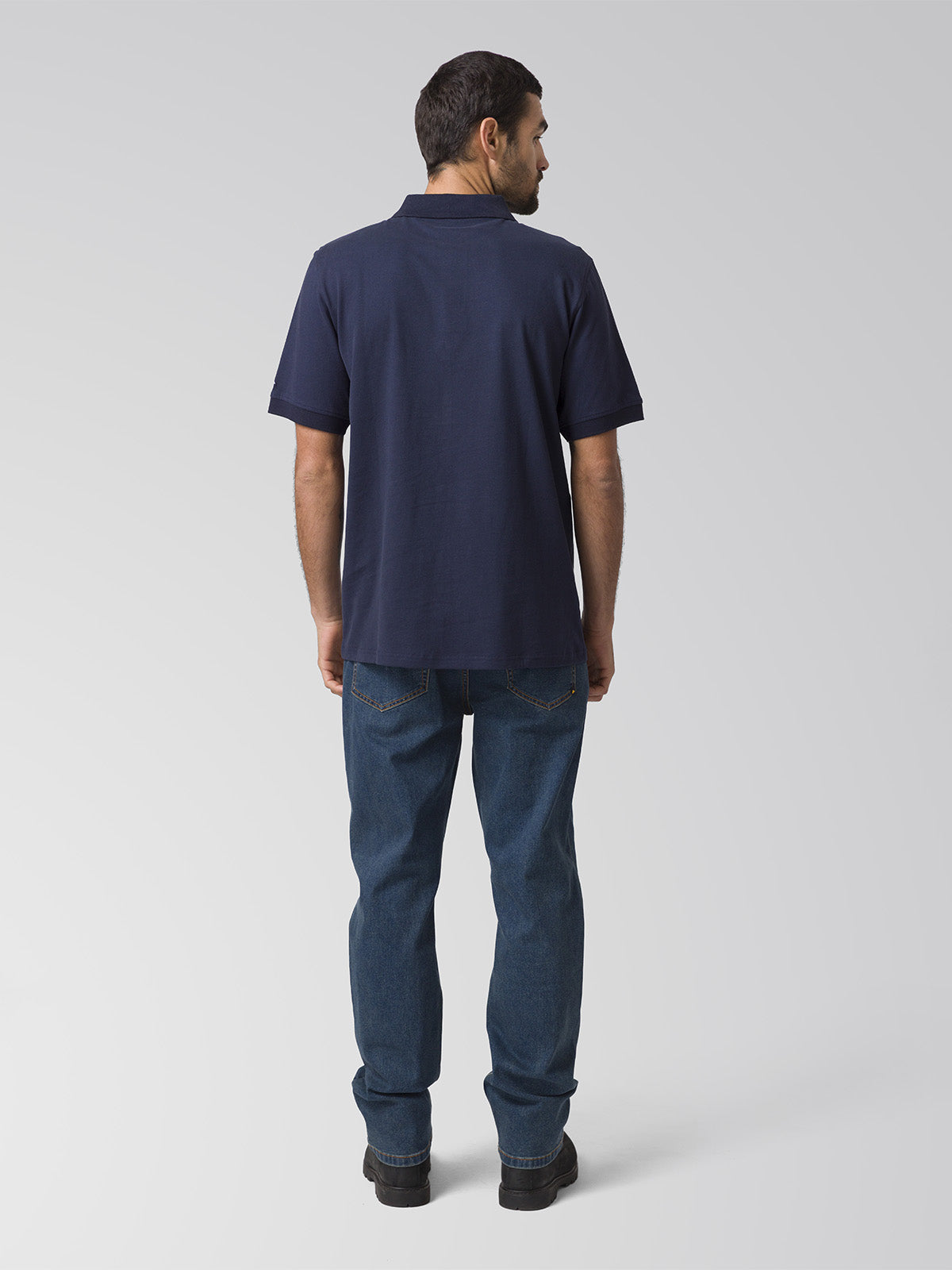 Polera Manga Corta Hombre Cat Logo Pique Azul