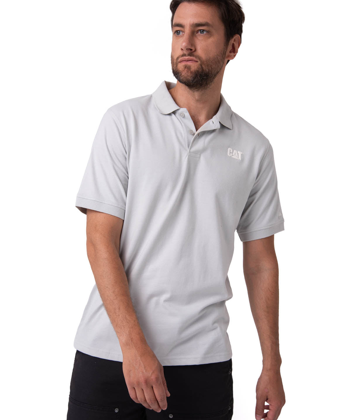 Polera Pique Manga Corta Logo Jersey Gris Cat