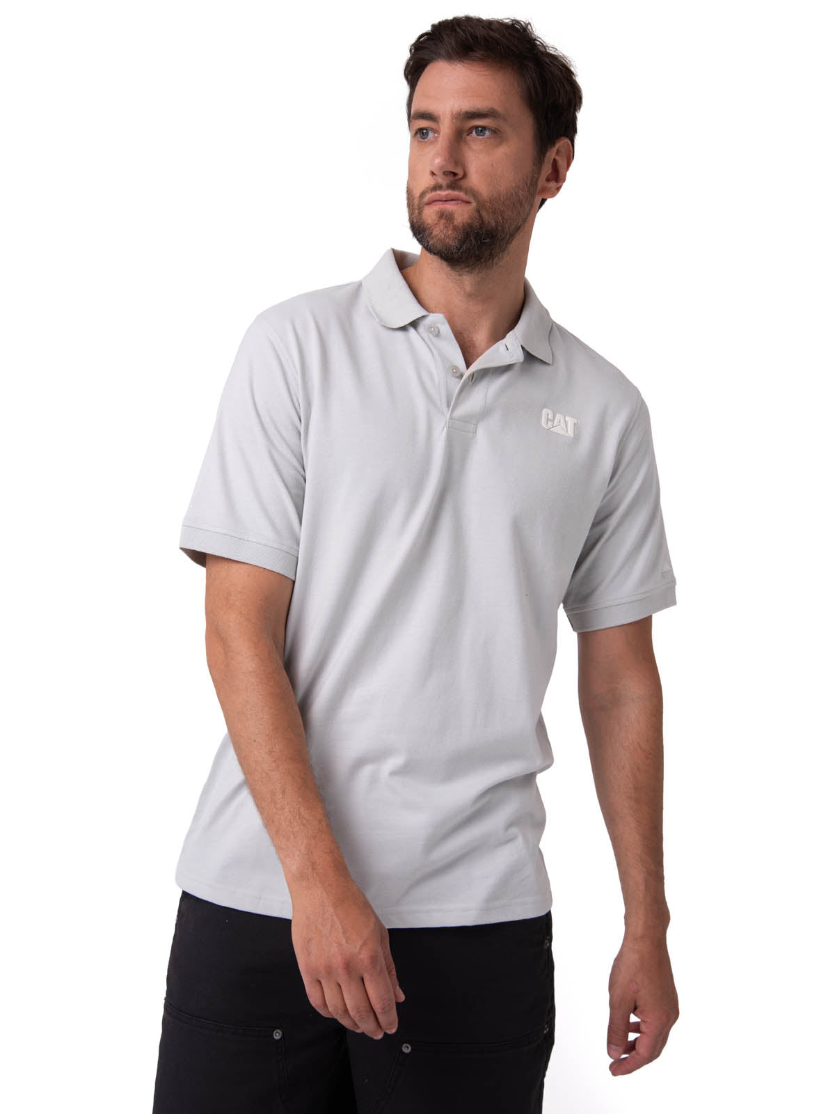 Polera Pique Manga Corta Logo Jersey Gris Cat