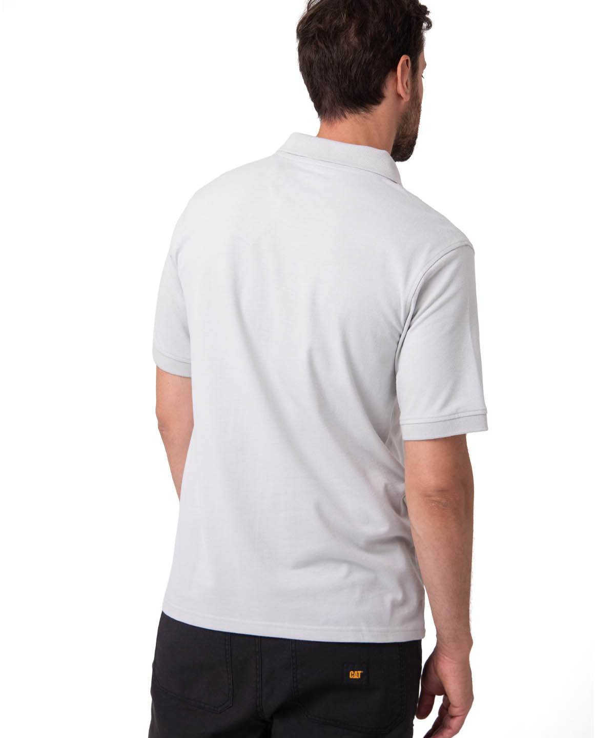 Polera Pique Manga Corta Logo Jersey Gris Cat