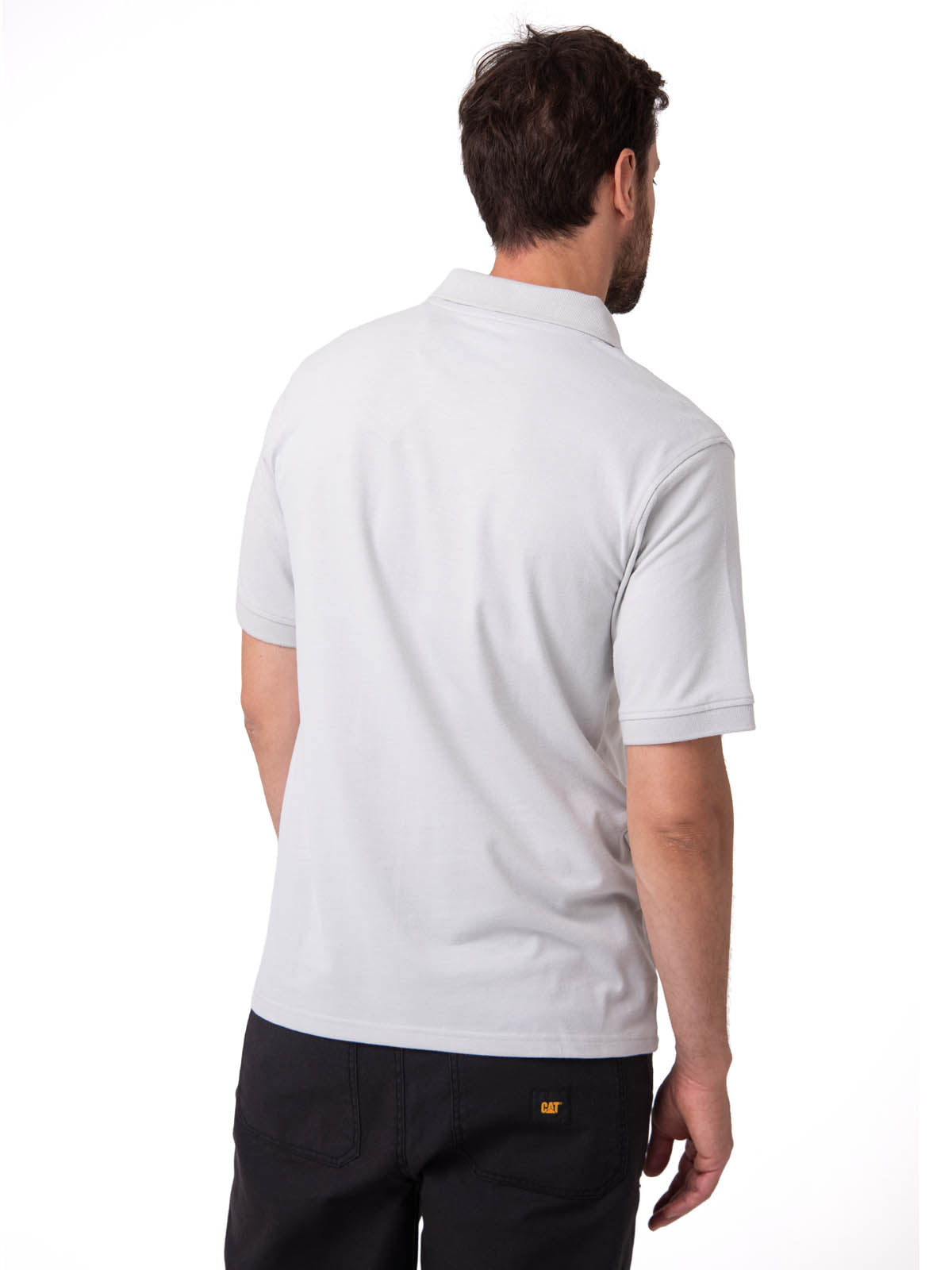 Polera Pique Manga Corta Logo Jersey Gris Cat