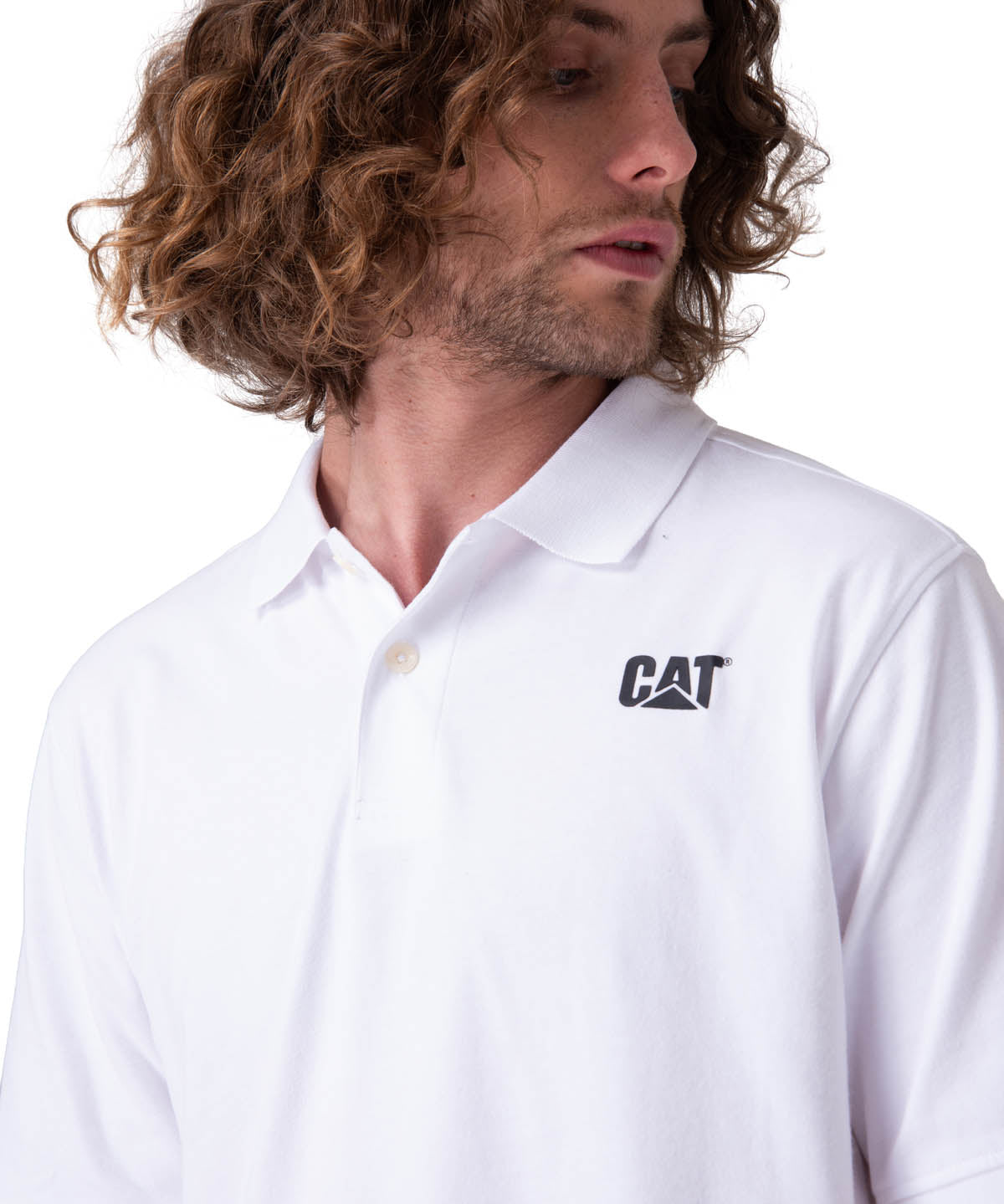 Polera Manga Corta Hombre Cat Logo Jersey  Blanco
