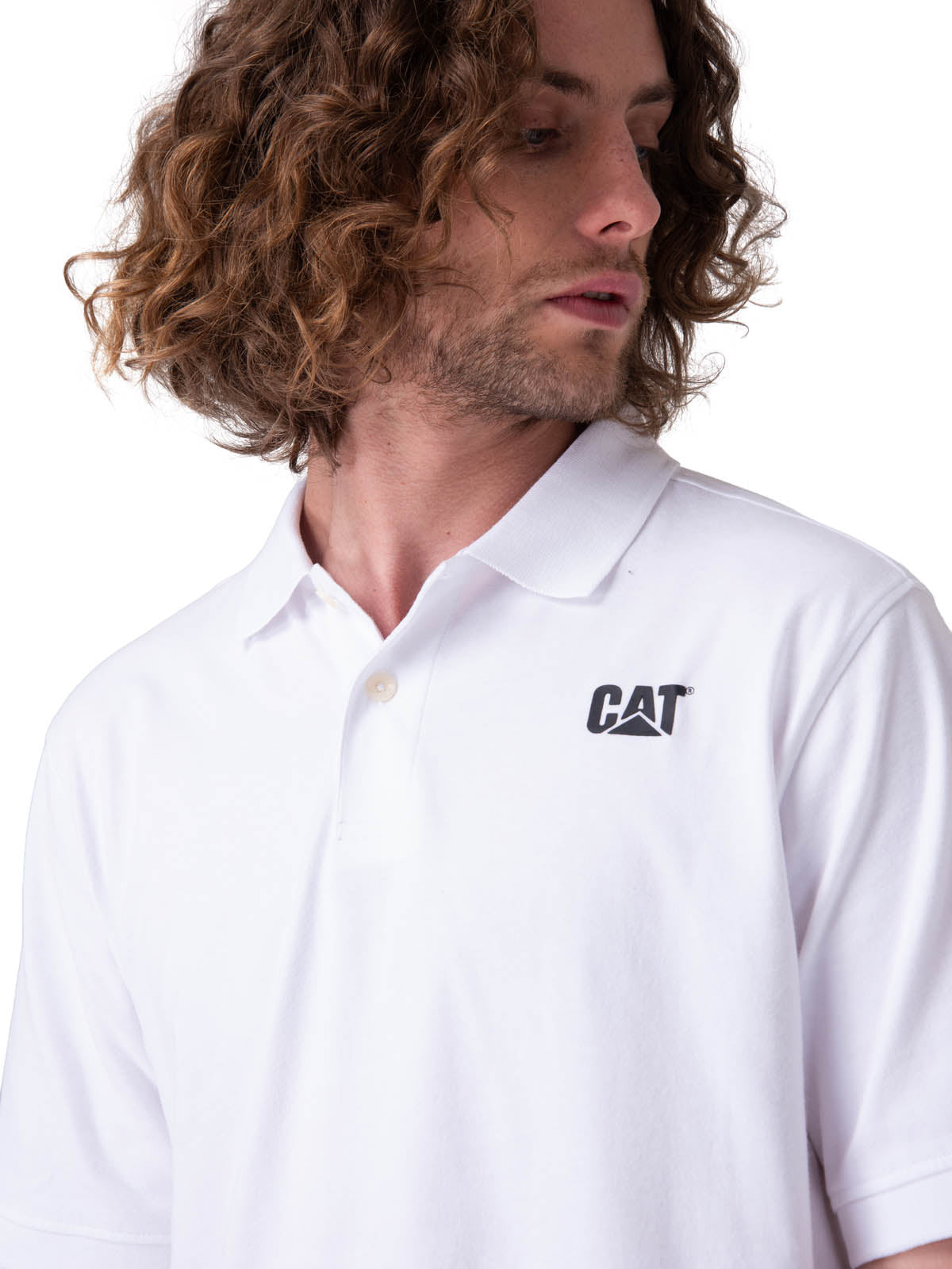 Polera Manga Corta Hombre Cat Logo Jersey  Blanco