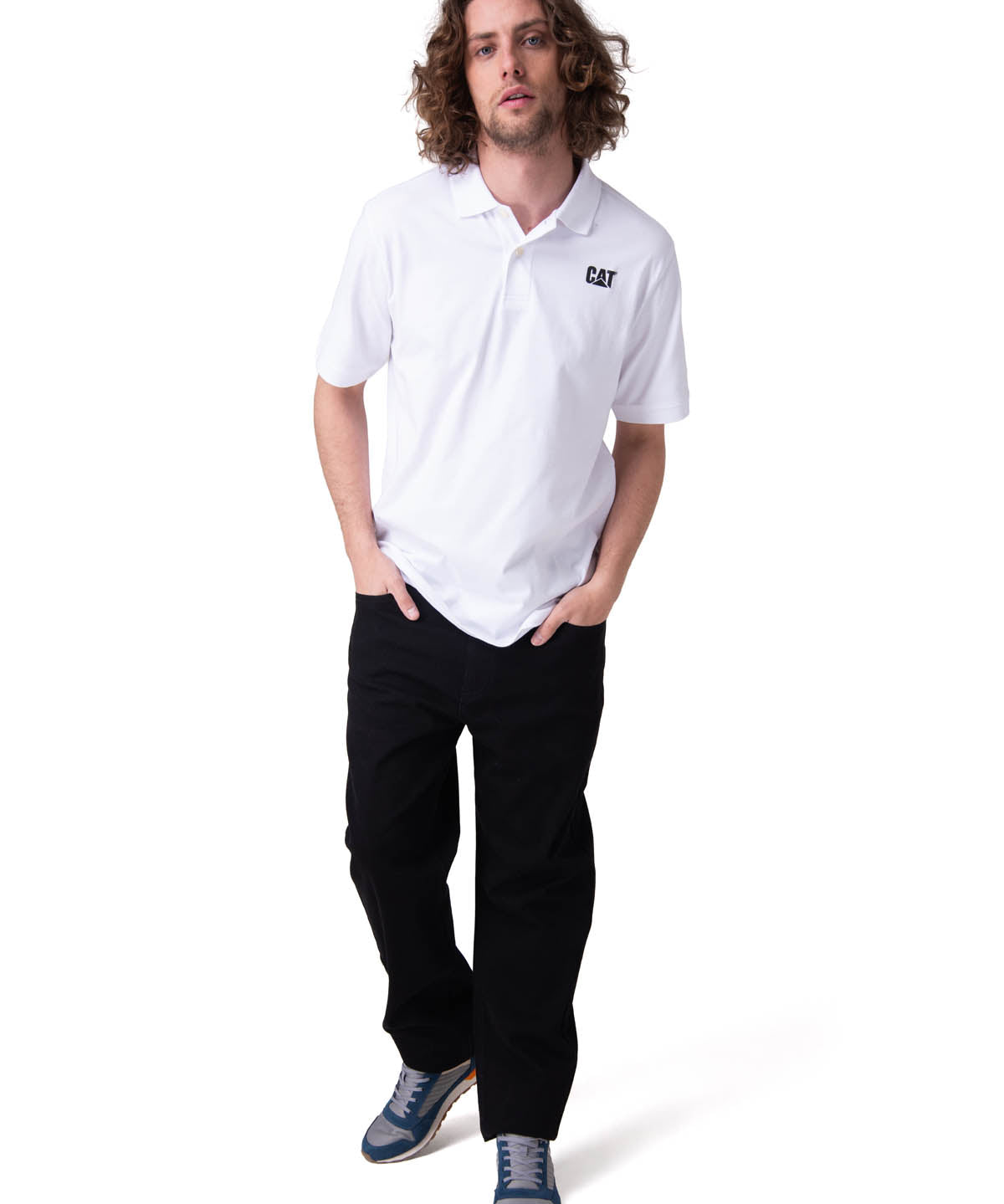 Polera Manga Corta Hombre Cat Logo Jersey  Blanco