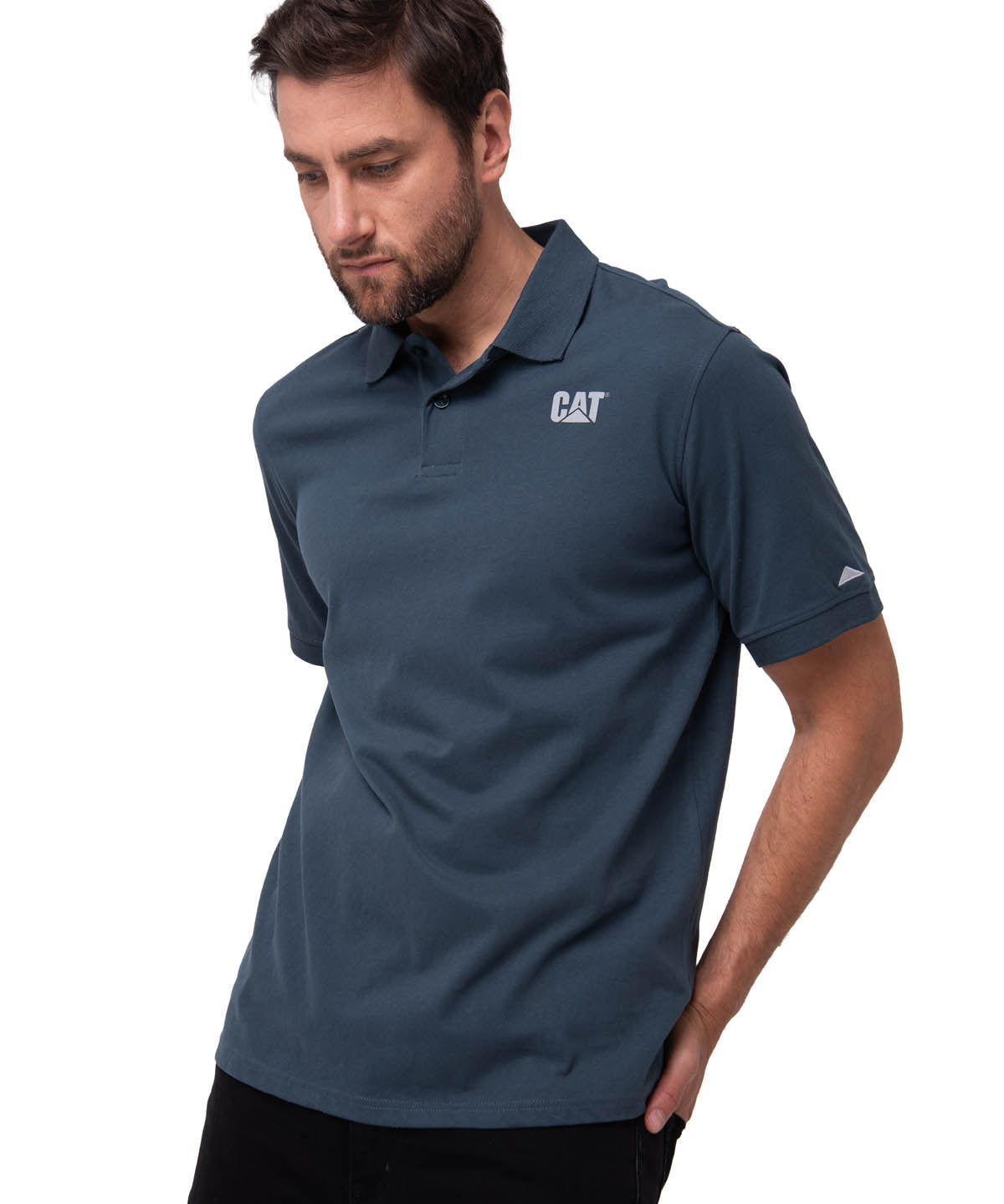 Polera Pique Manga Corta Logo Jersey Azul Cat