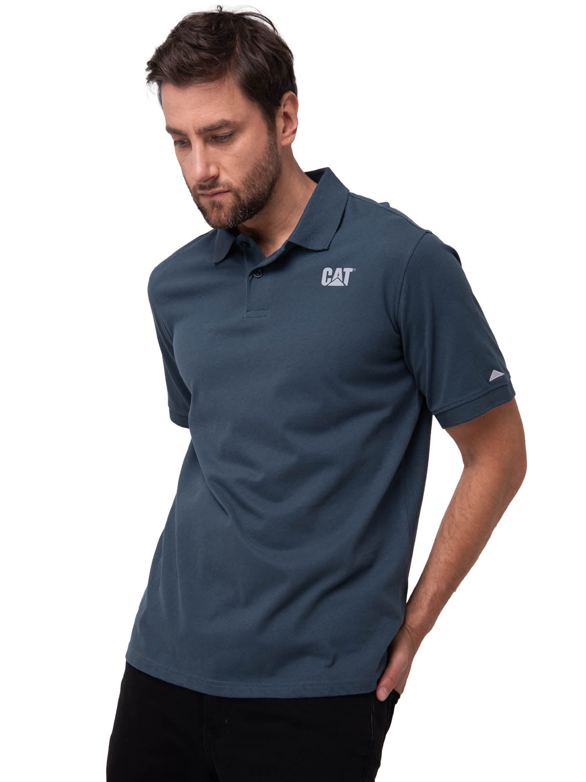 Polera Pique Manga Corta Logo Jersey Azul Cat