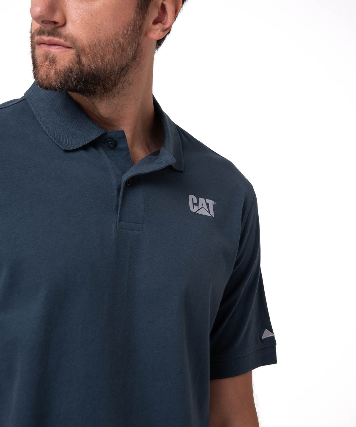 Polera Pique Manga Corta Logo Jersey Azul Cat