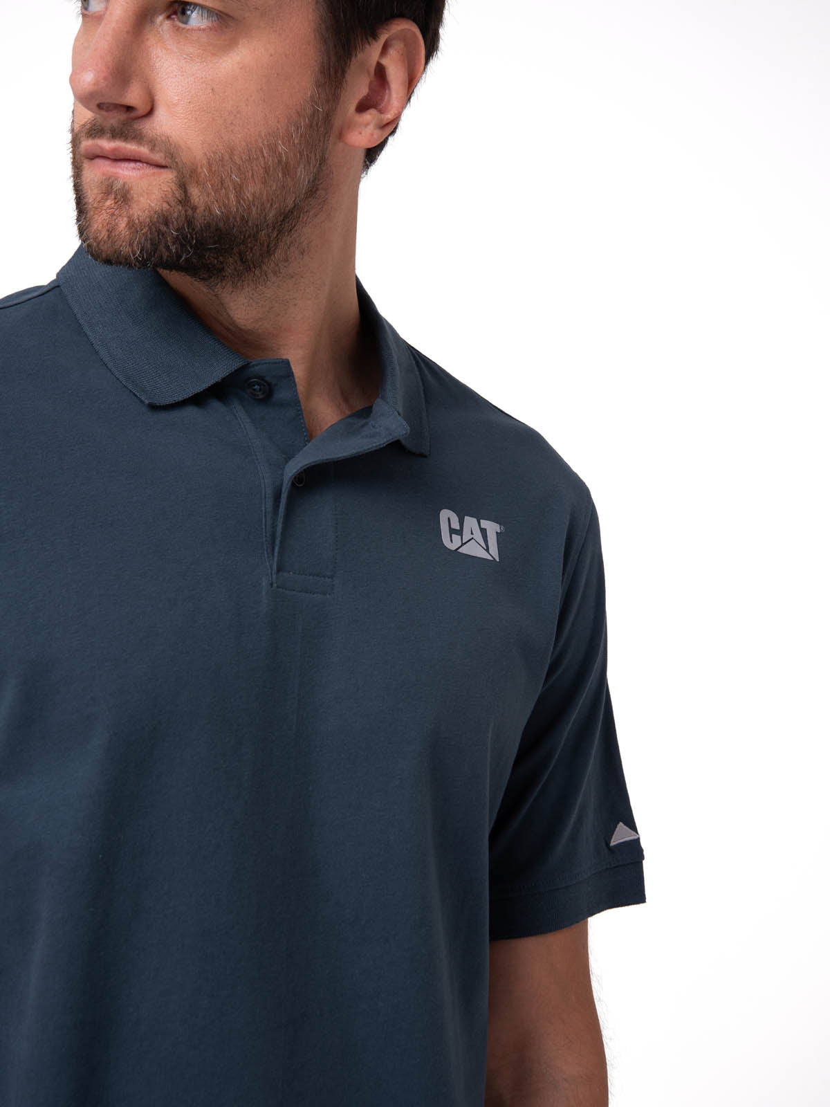 Polera Pique Manga Corta Logo Jersey Azul Cat