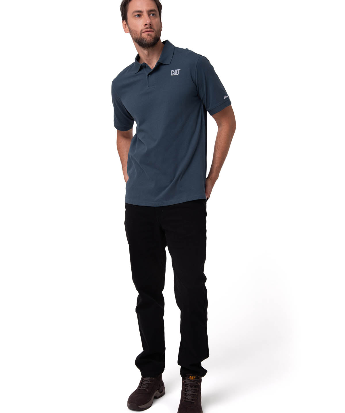 Polera Pique Manga Corta Logo Jersey Azul Cat