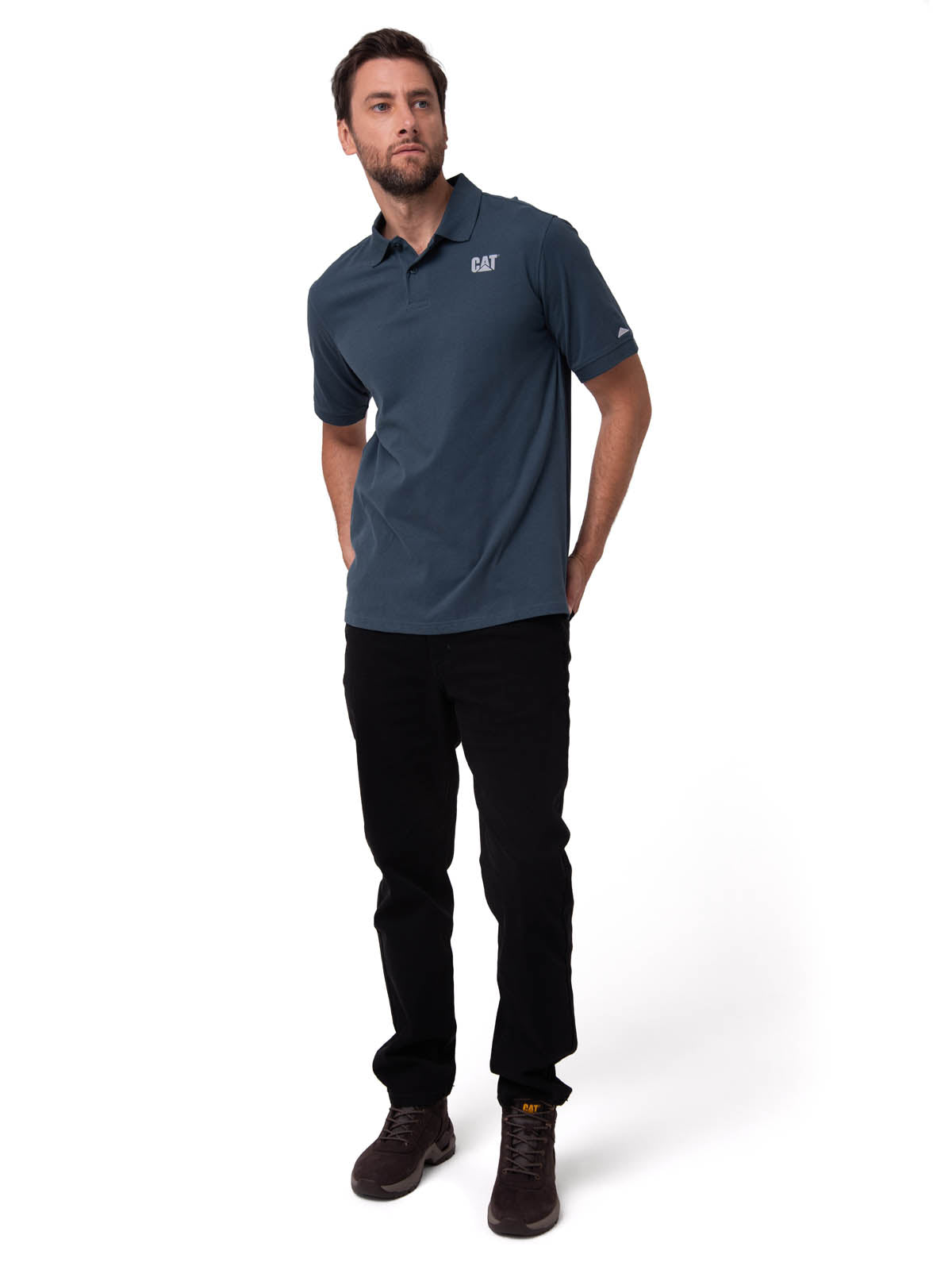 Polera Pique Manga Corta Logo Jersey Azul Cat