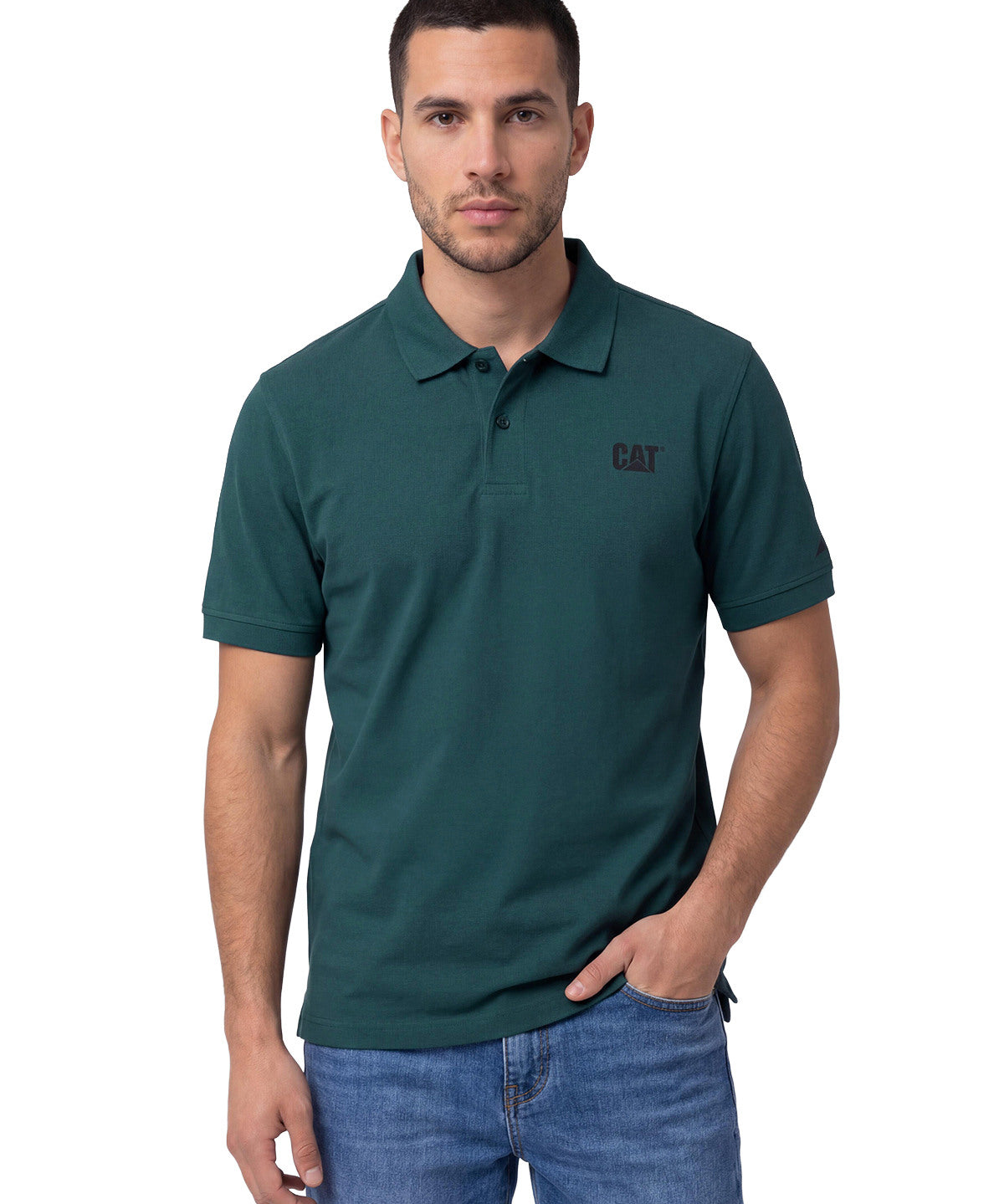 Polera Pique Manga Corta Logo Jersey Petroleo Cat