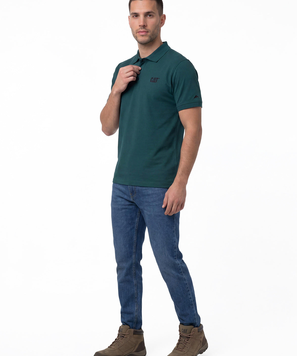 Polera Pique Manga Corta Logo Jersey Petroleo Cat