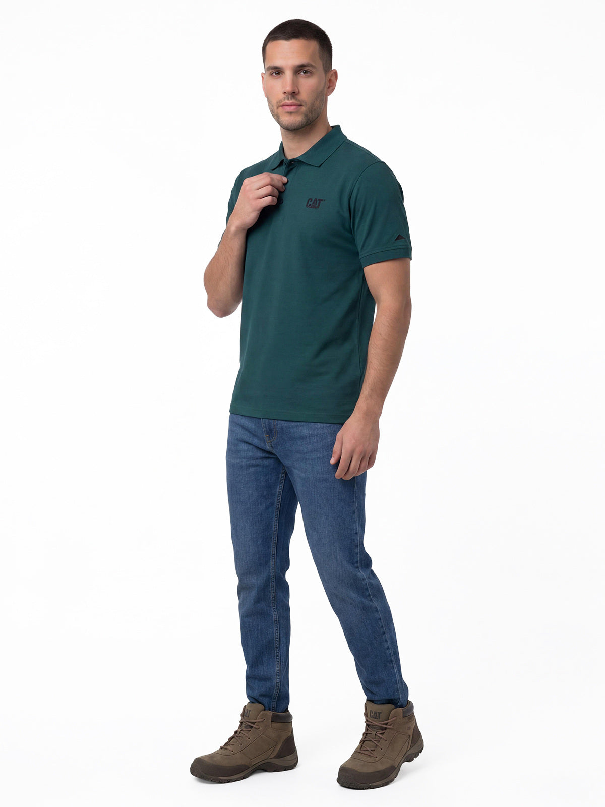 Polera Pique Manga Corta Logo Jersey Petroleo Cat