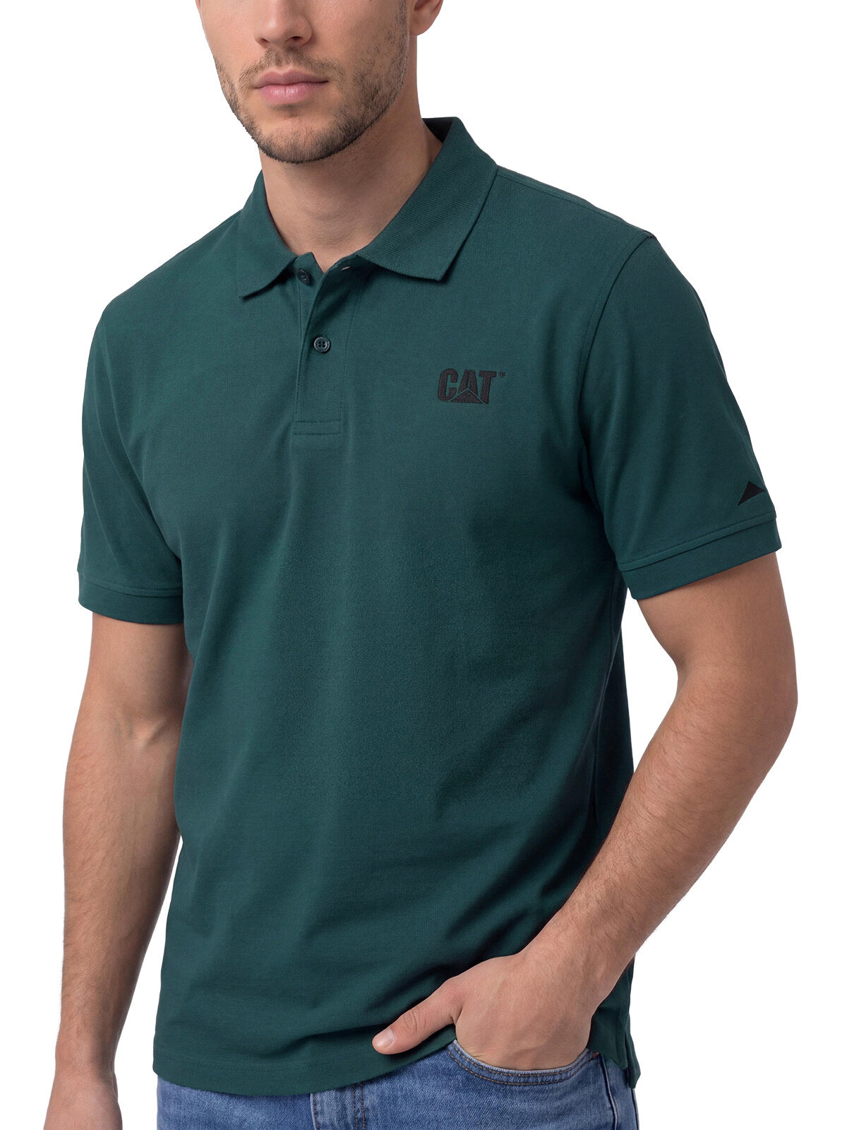 Polera Pique Manga Corta Logo Jersey Petroleo Cat