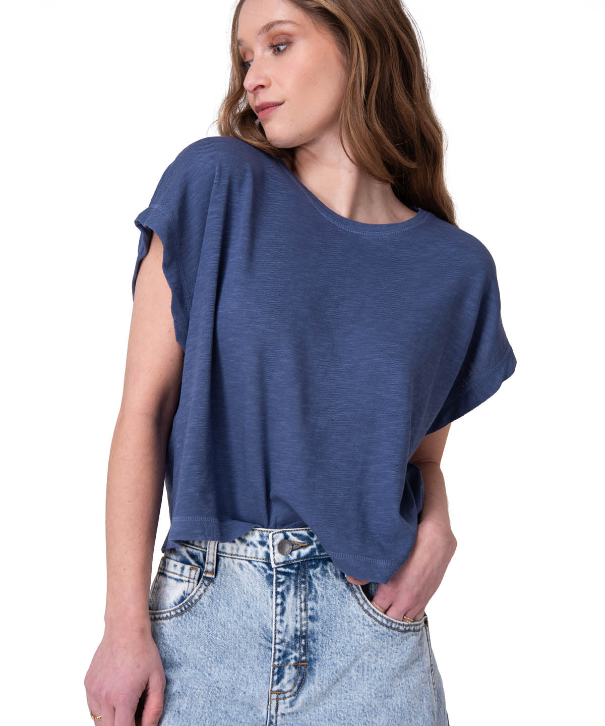 Polera Manga Corta Hombre Slub Knit Fashion Azul