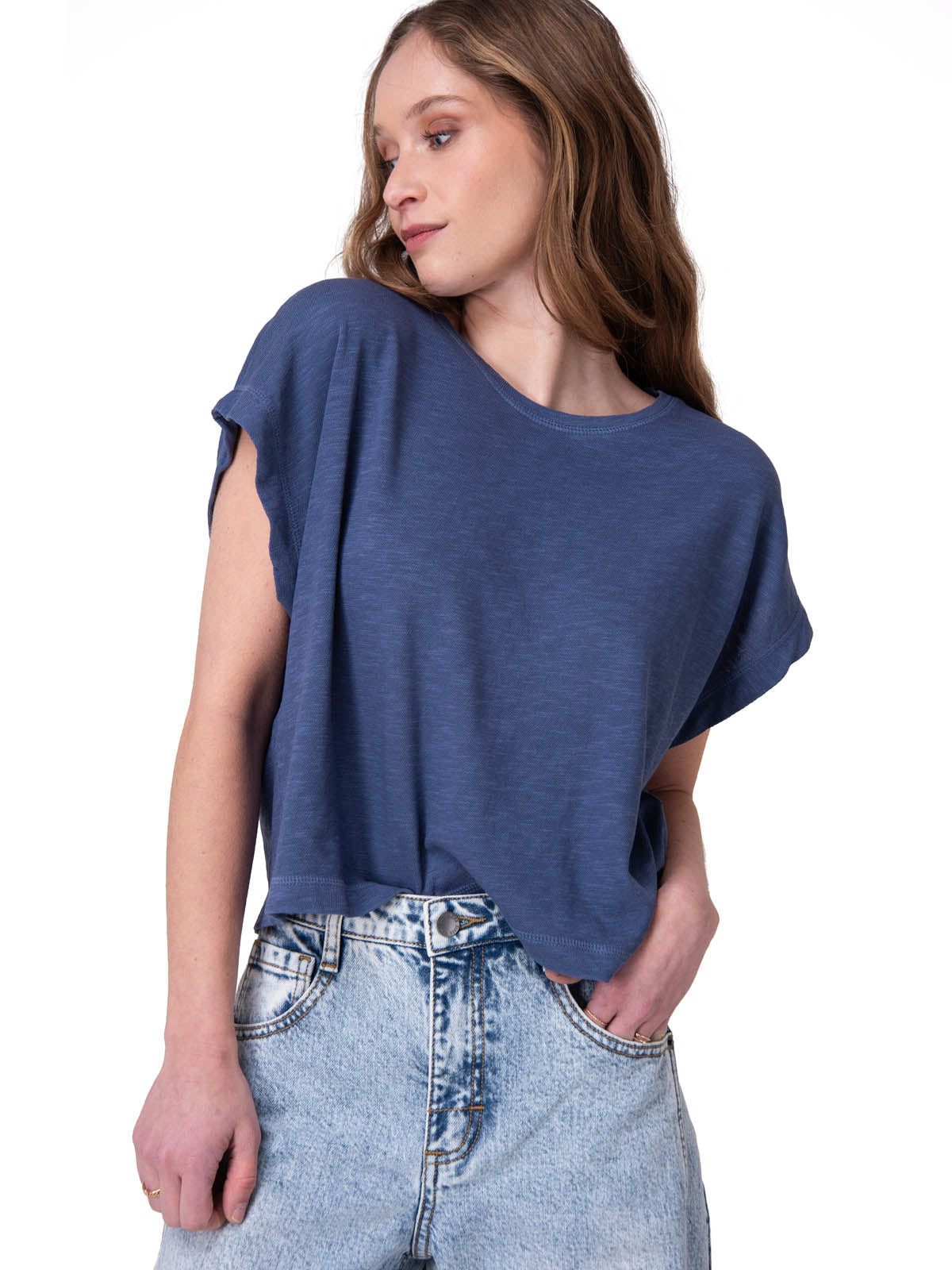 Polera Manga Corta Hombre Slub Knit Fashion Azul