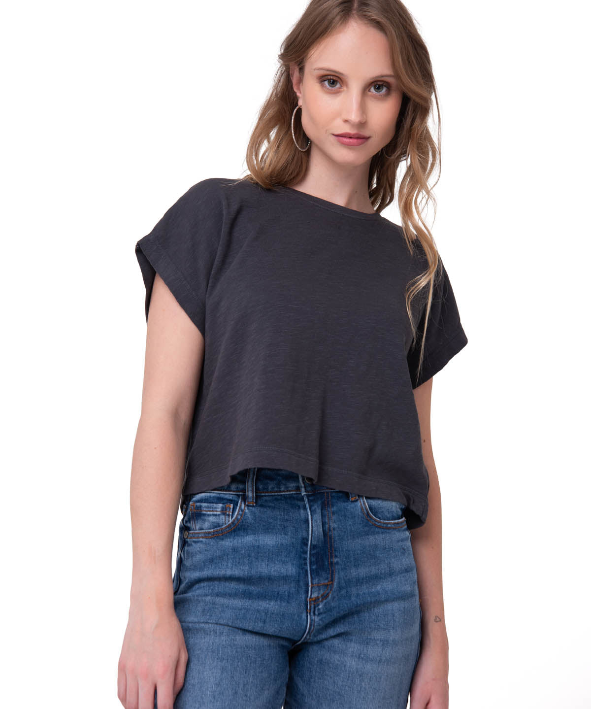 Polera Manga Corta Mujer Slub Knit Fashion Negro Cat