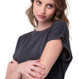 Polera Manga Corta Mujer Slub Knit Fashion Negro Cat