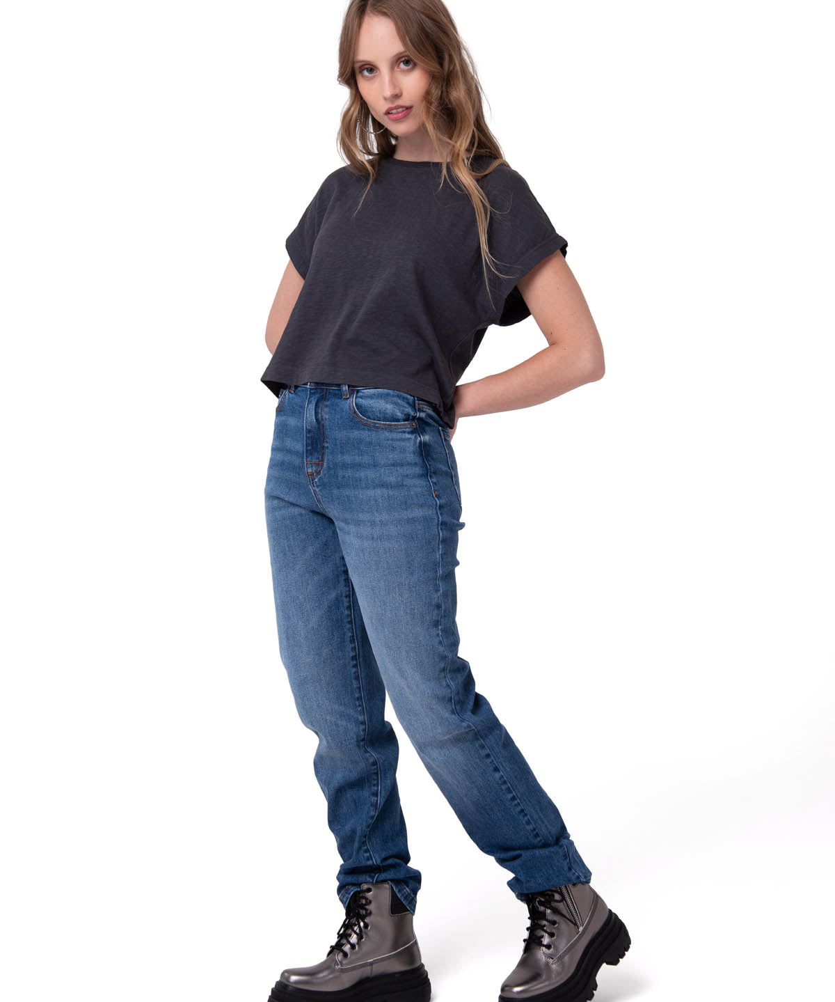 Polera Manga Corta Mujer Slub Knit Fashion Negro Cat