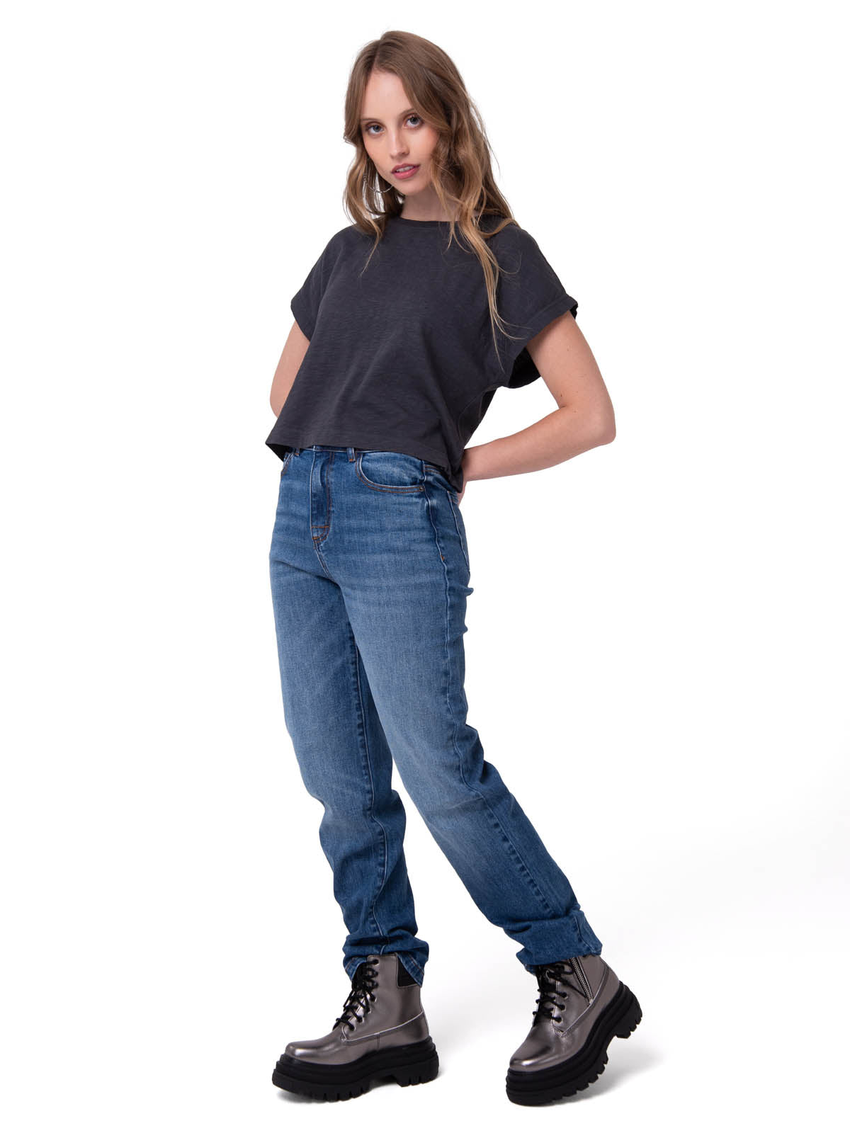 Polera Manga Corta Mujer Slub Knit Fashion Negro Cat