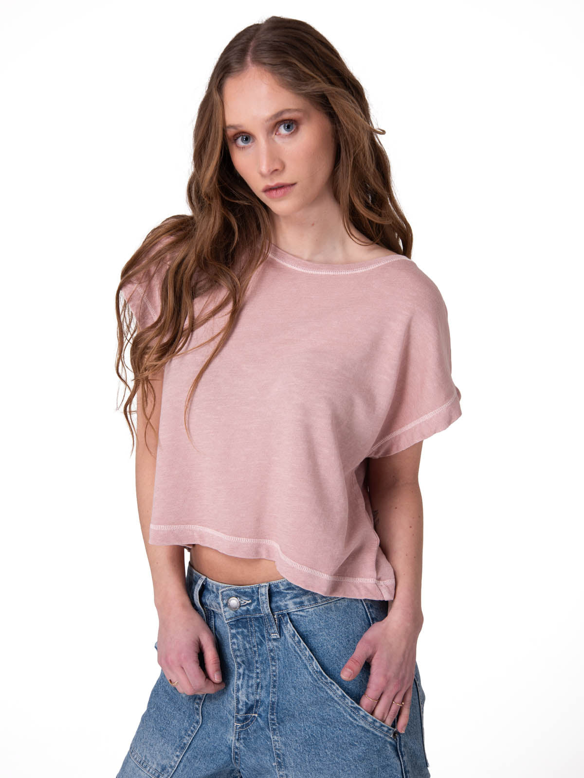Polera Manga Corta Hombre Slub Knit Fashion Rosado