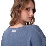 Polera Manga Corta Mujer Slub Knit Fashion Azul Cat