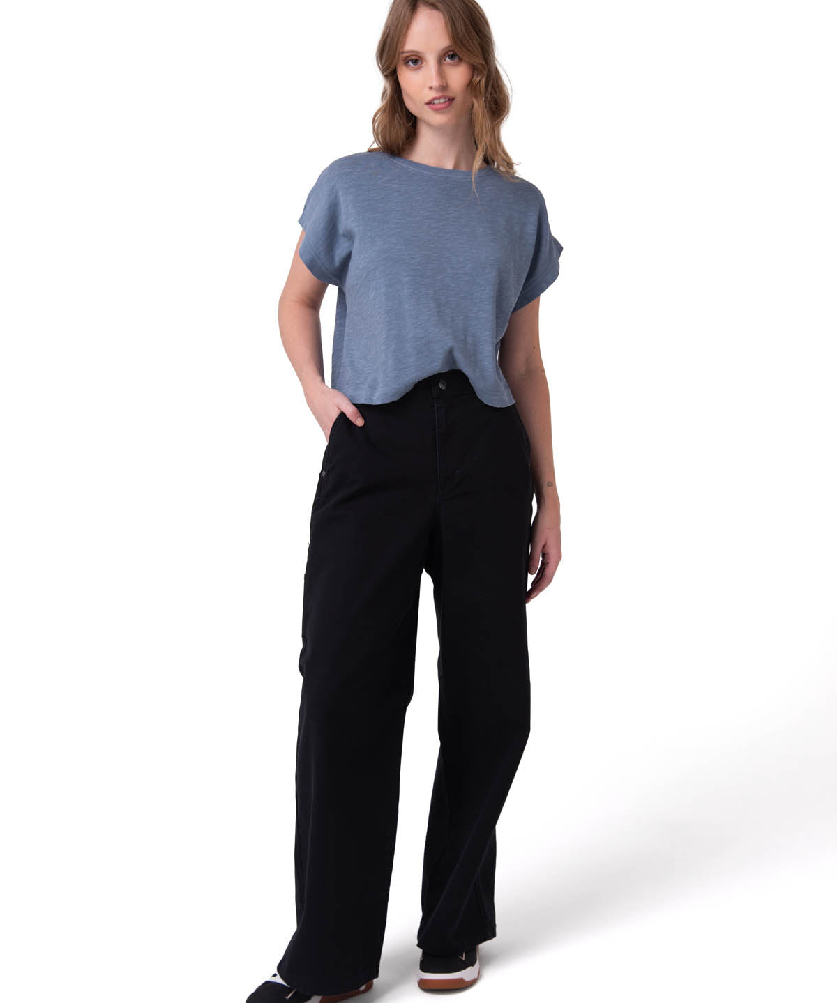 Polera Manga Corta Mujer Slub Knit Fashion Azul Cat