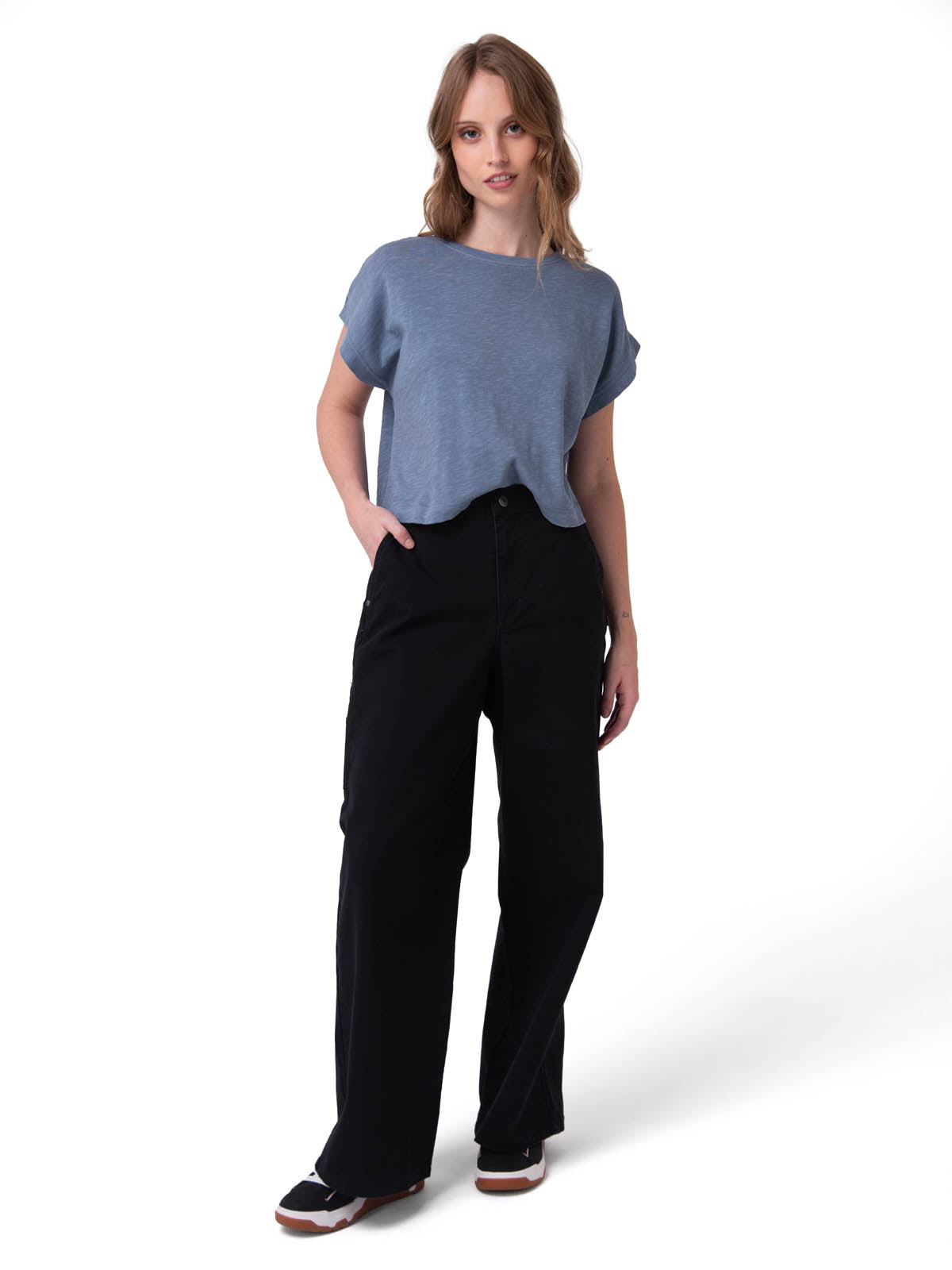 Polera Manga Corta Mujer Slub Knit Fashion Azul Cat