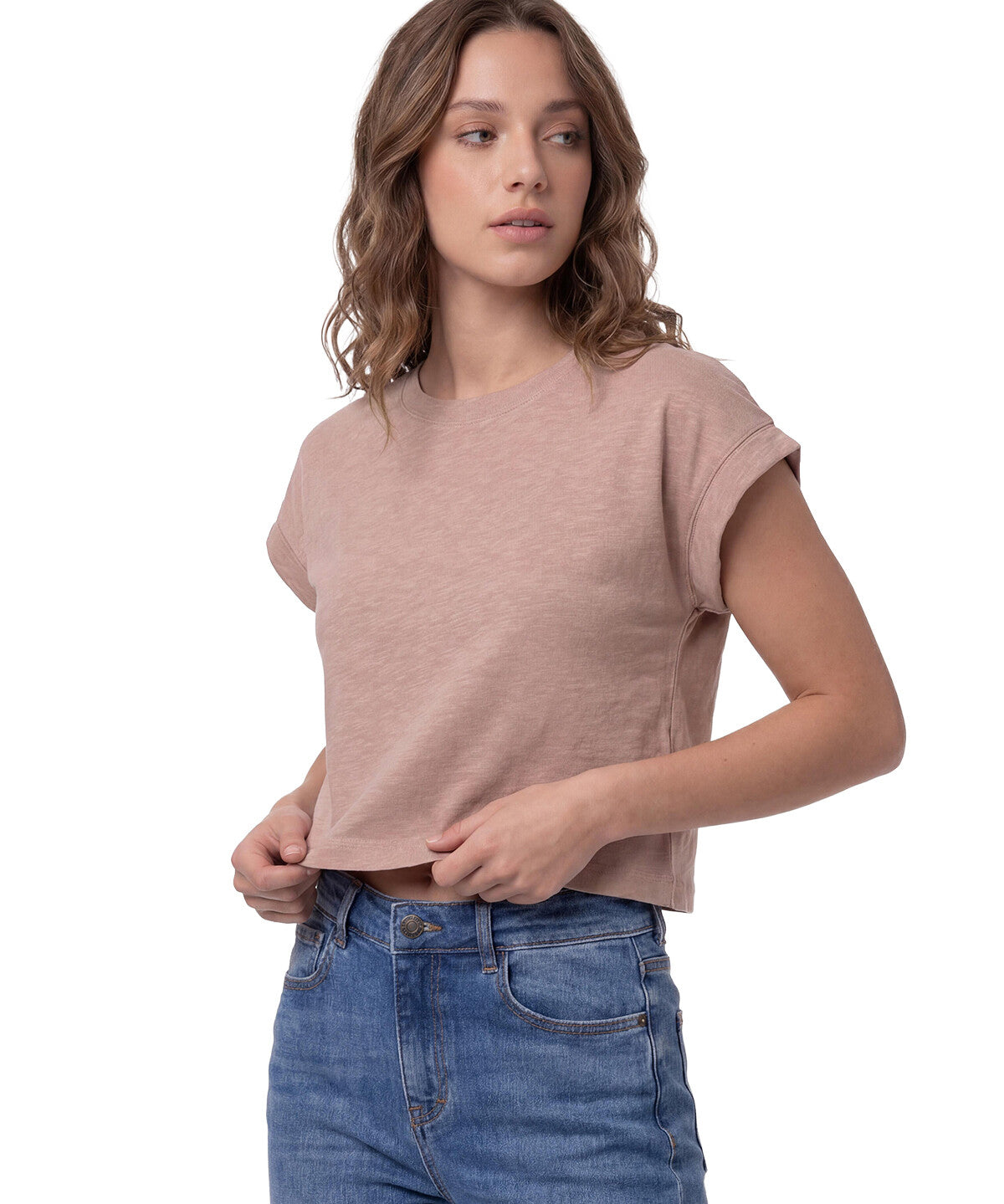Polera Manga Corta Mujer Slub Knit Fashion Rosa Pálido Cat