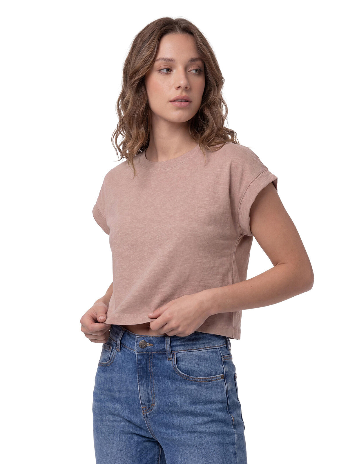 Polera Manga Corta Mujer Slub Knit Fashion Rosa Pálido Cat