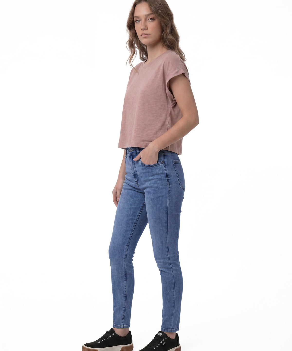 Polera Manga Corta Mujer Slub Knit Fashion Rosa Pálido Cat