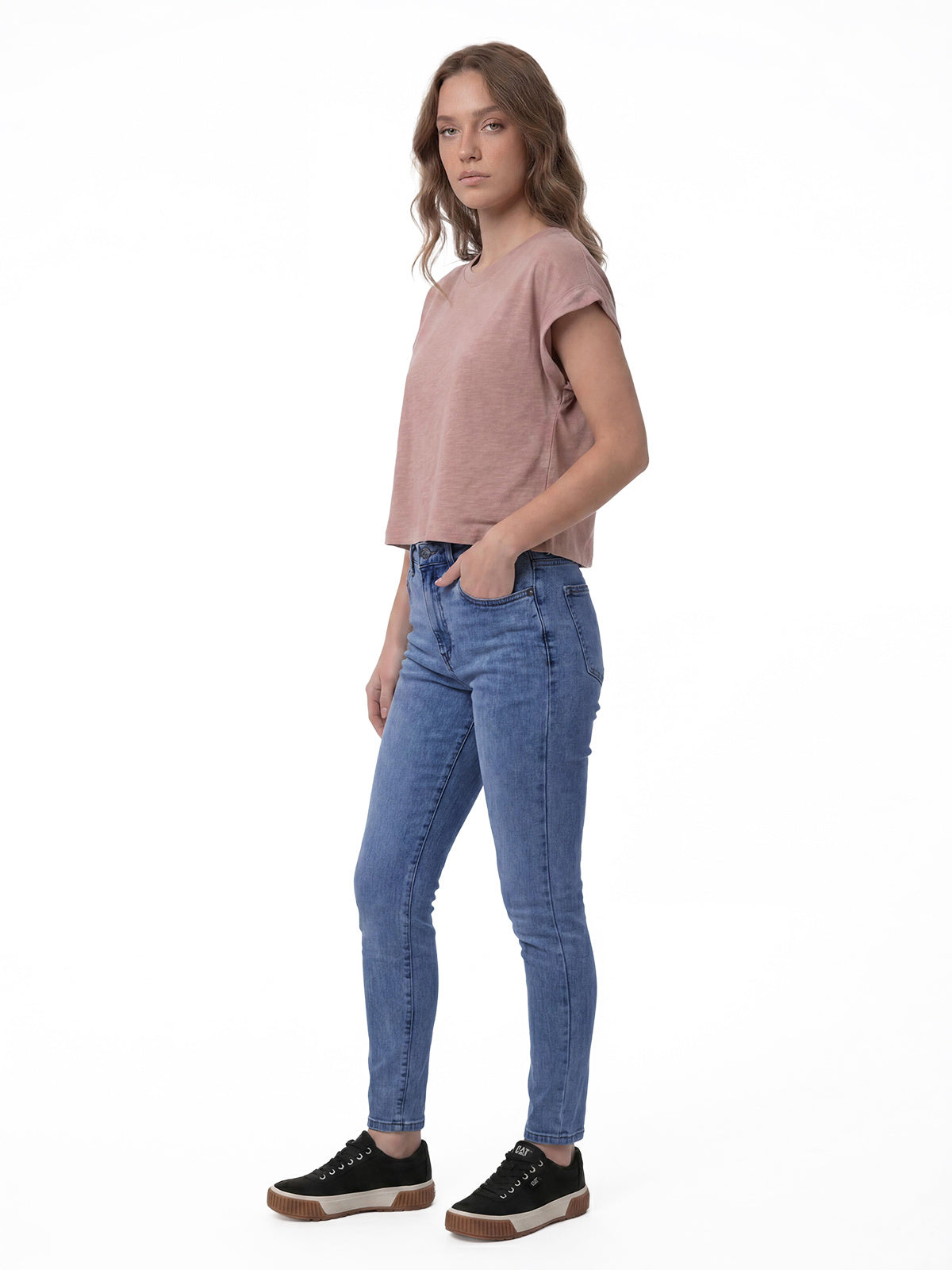 Polera Manga Corta Mujer Slub Knit Fashion Rosa Pálido Cat