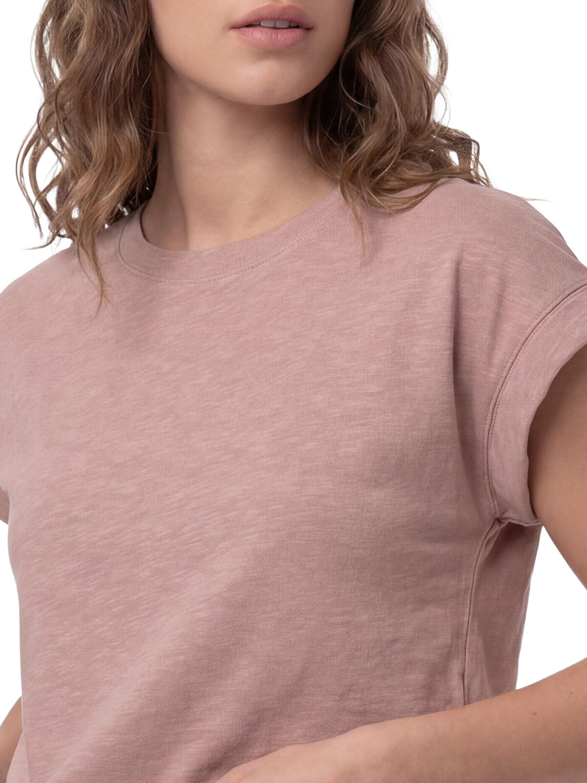 Polera Manga Corta Mujer Slub Knit Fashion Rosa Pálido Cat
