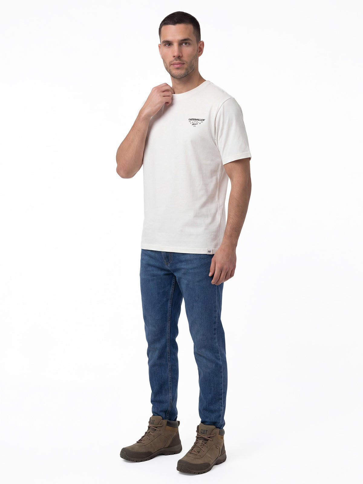 Polera Manga Corta Hombre Heritage Peoria Blanco Cat