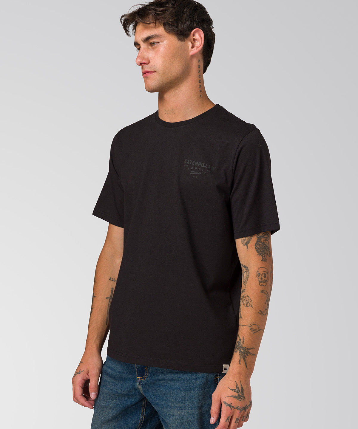 Polera Manga Corta Hombre Heritage Peoria Negro CAT